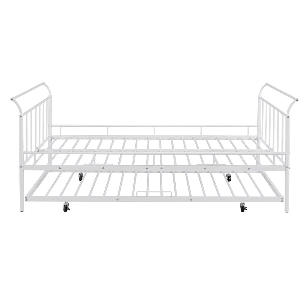 HomeRoots White Metal Full Day Bed with Trundle – Elegant, Versatile Design for Sleepovers & Stylish Spaces 590429
