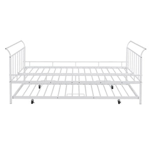 HomeRoots White Metal Full Day Bed with Trundle – Elegant, Versatile Design for Sleepovers & Stylish Spaces 590429