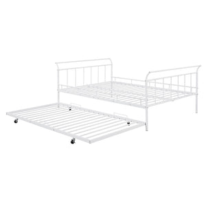 HomeRoots White Metal Full Day Bed with Trundle – Elegant, Versatile Design for Sleepovers & Stylish Spaces 590429
