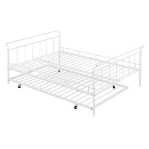 HomeRoots White Metal Full Day Bed with Trundle – Elegant, Versatile Design for Sleepovers & Stylish Spaces 590429