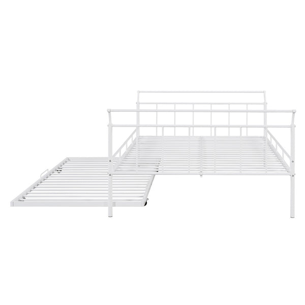 HomeRoots White Metal Full Day Bed with Trundle – Elegant, Versatile Design for Sleepovers & Stylish Spaces 590429