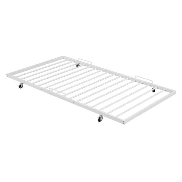 HomeRoots White Metal Full Day Bed with Trundle – Elegant, Versatile Design for Sleepovers & Stylish Spaces 590429