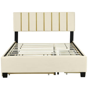 HomeRoots Beige Tufted Velvet Queen Bed Frame with Trundle & Drawers - Elegant, Space-Saving Design! 590430