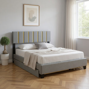 HomeRoots Gray Tufted Velvet Queen Bed Frame with Trundle & Storage Drawers for Stylish Bedroom Comfort 590431