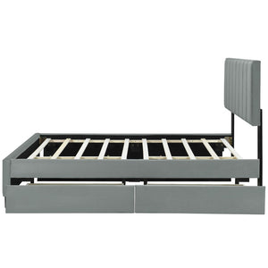 HomeRoots Gray Tufted Velvet Queen Bed Frame with Trundle & Storage Drawers for Stylish Bedroom Comfort 590431