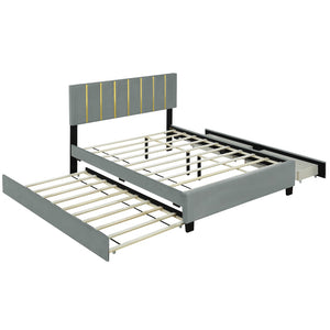 HomeRoots Gray Tufted Velvet Queen Bed Frame with Trundle & Storage Drawers for Stylish Bedroom Comfort 590431