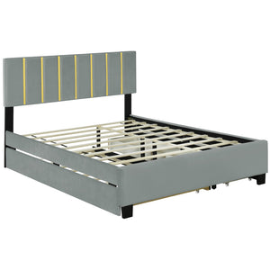 HomeRoots Gray Tufted Velvet Queen Bed Frame with Trundle & Storage Drawers for Stylish Bedroom Comfort 590431