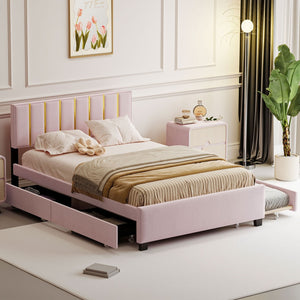 HomeRoots Pink Tufted Velvet Queen Bed Frame with Trundle & Storage Drawers - Luxurious Comfort & Style! 590432
