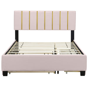 HomeRoots Pink Tufted Velvet Queen Bed Frame with Trundle & Storage Drawers - Luxurious Comfort & Style! 590432