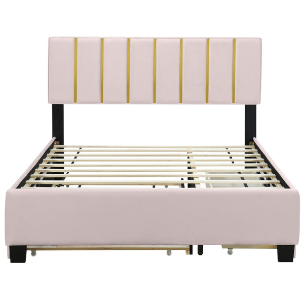 HomeRoots Pink Tufted Velvet Queen Bed Frame with Trundle & Storage Drawers - Luxurious Comfort & Style! 590432