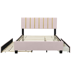 HomeRoots Pink Tufted Velvet Queen Bed Frame with Trundle & Storage Drawers - Luxurious Comfort & Style! 590432
