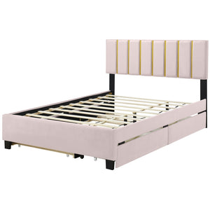 HomeRoots Pink Tufted Velvet Queen Bed Frame with Trundle & Storage Drawers - Luxurious Comfort & Style! 590432