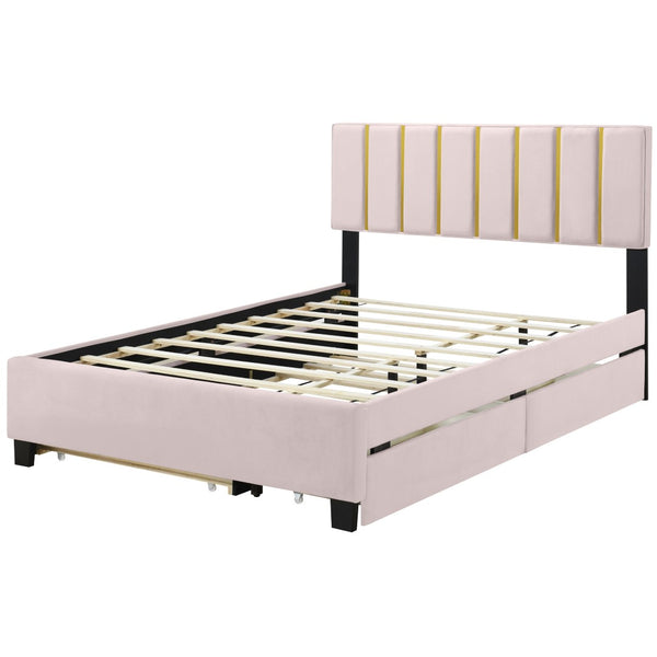 HomeRoots Pink Tufted Velvet Queen Bed Frame with Trundle & Storage Drawers - Luxurious Comfort & Style! 590432