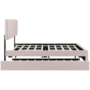 HomeRoots Pink Tufted Velvet Queen Bed Frame with Trundle & Storage Drawers - Luxurious Comfort & Style! 590432