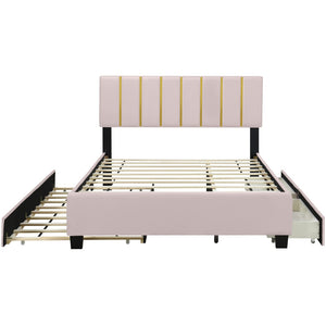 HomeRoots Pink Tufted Velvet Queen Bed Frame with Trundle & Storage Drawers - Luxurious Comfort & Style! 590432