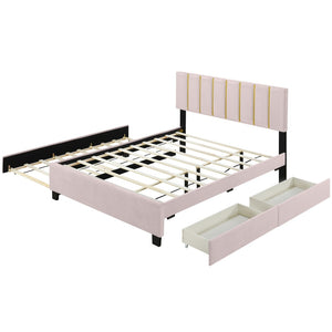 HomeRoots Pink Tufted Velvet Queen Bed Frame with Trundle & Storage Drawers - Luxurious Comfort & Style! 590432