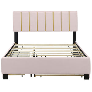 HomeRoots Pink Tufted Velvet Queen Bed Frame with Trundle & Storage Drawers - Luxurious Comfort & Style! 590432