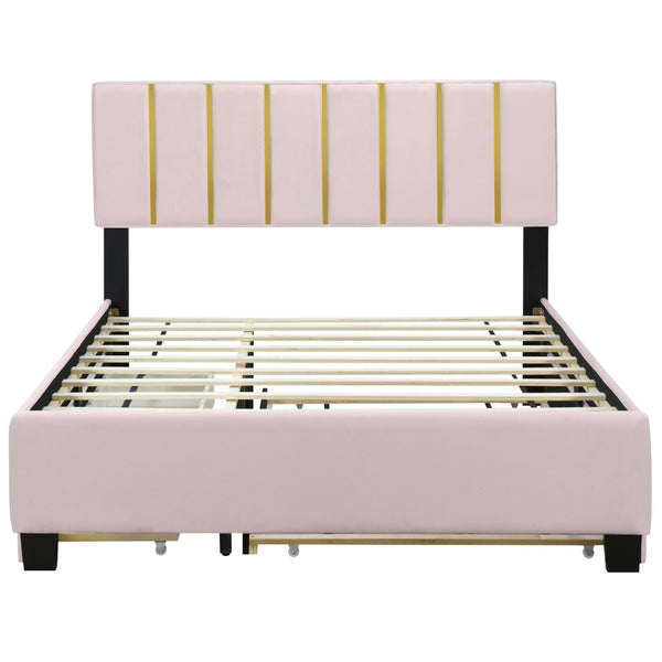 HomeRoots Pink Tufted Velvet Queen Bed Frame with Trundle & Storage Drawers - Luxurious Comfort & Style! 590432