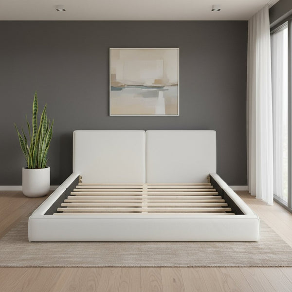 HomeRoots Beige Velvet Upholstered Queen Bed Frame - Elegant Tufted Design for Ultimate Comfort & Style 590433