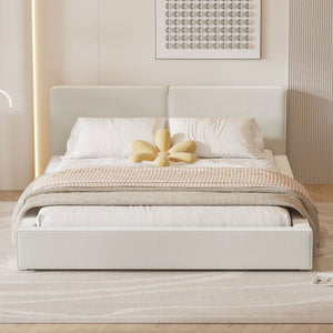 HomeRoots Beige Velvet Upholstered Queen Bed Frame - Elegant Tufted Design for Ultimate Comfort & Style 590433