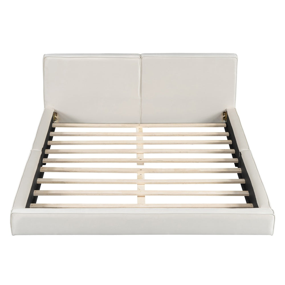 HomeRoots Beige Velvet Upholstered Queen Bed Frame - Elegant Tufted Design for Ultimate Comfort & Style 590433