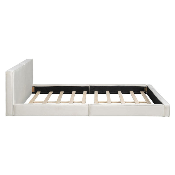 HomeRoots Beige Velvet Upholstered Queen Bed Frame - Elegant Tufted Design for Ultimate Comfort & Style 590433