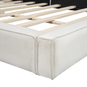 HomeRoots Beige Velvet Upholstered Queen Bed Frame - Elegant Tufted Design for Ultimate Comfort & Style 590433