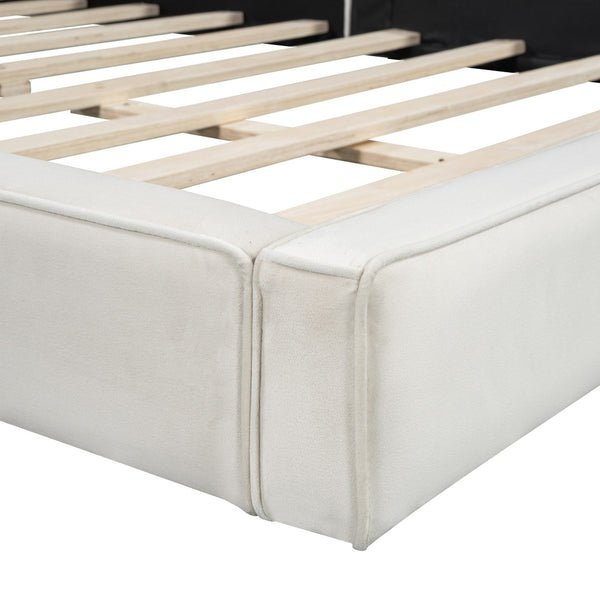 HomeRoots Beige Velvet Upholstered Queen Bed Frame - Elegant Tufted Design for Ultimate Comfort & Style 590433