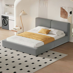 HomeRoots Gray Tufted Velvet Queen Bed Frame – Elegant Upholstered Design for Modern Bedrooms, No Box Spring Needed 590434