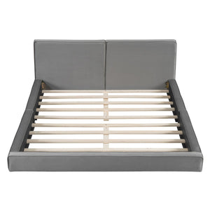 HomeRoots Gray Tufted Velvet Queen Bed Frame – Elegant Upholstered Design for Modern Bedrooms, No Box Spring Needed 590434