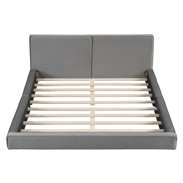 HomeRoots Gray Tufted Velvet Queen Bed Frame – Elegant Upholstered Design for Modern Bedrooms, No Box Spring Needed 590434