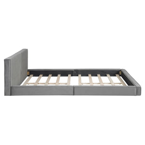 HomeRoots Gray Tufted Velvet Queen Bed Frame – Elegant Upholstered Design for Modern Bedrooms, No Box Spring Needed 590434