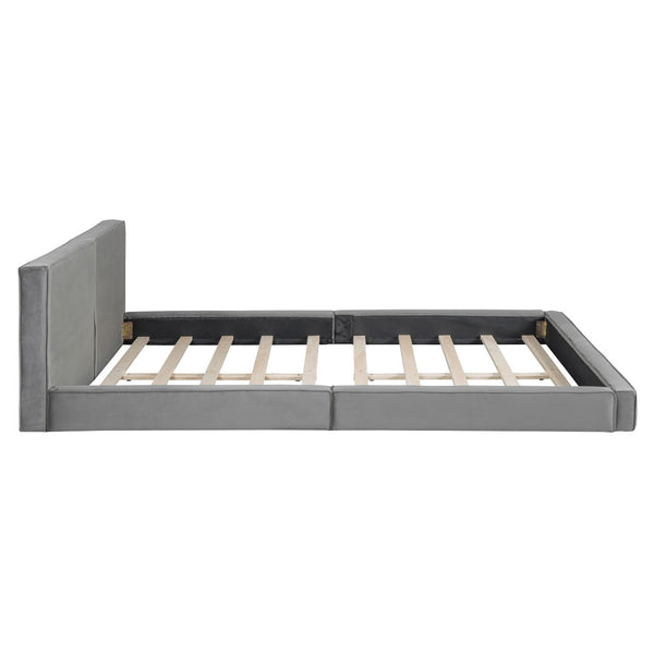 HomeRoots Gray Tufted Velvet Queen Bed Frame – Elegant Upholstered Design for Modern Bedrooms, No Box Spring Needed 590434