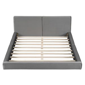 HomeRoots Gray Tufted Velvet Queen Bed Frame – Elegant Upholstered Design for Modern Bedrooms, No Box Spring Needed 590434