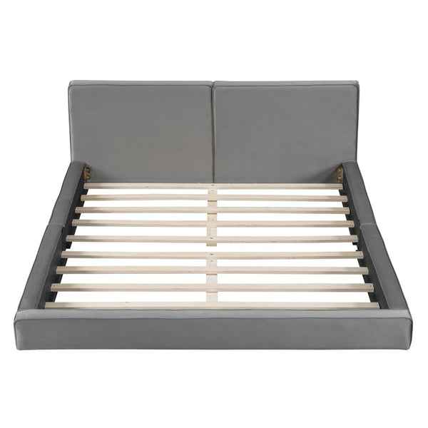 HomeRoots Gray Tufted Velvet Queen Bed Frame – Elegant Upholstered Design for Modern Bedrooms, No Box Spring Needed 590434