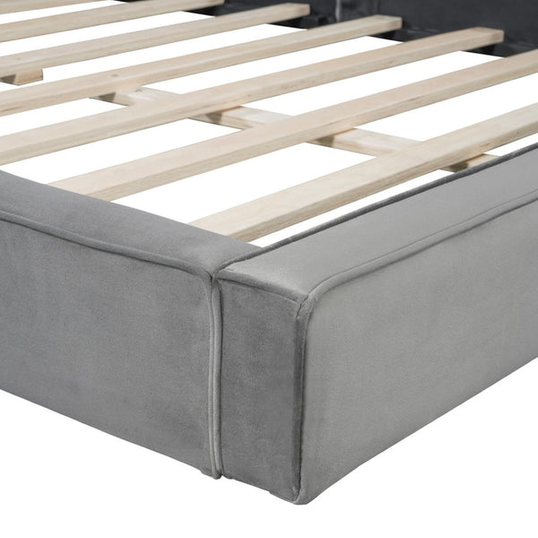 HomeRoots Gray Tufted Velvet Queen Bed Frame – Elegant Upholstered Design for Modern Bedrooms, No Box Spring Needed 590434