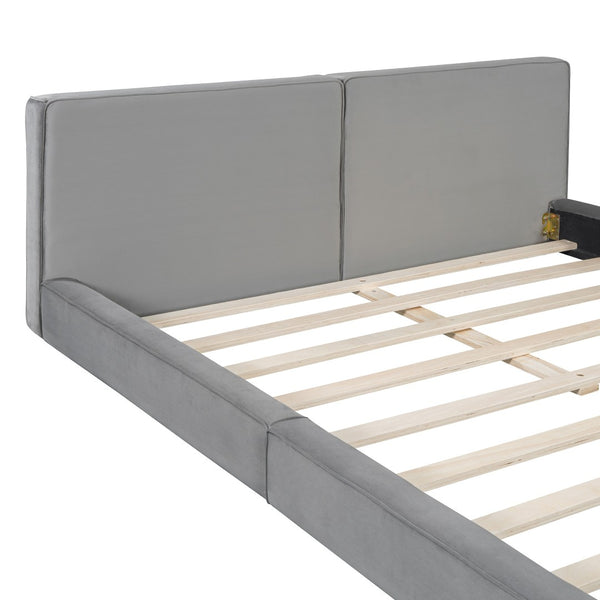 HomeRoots Gray Tufted Velvet Queen Bed Frame – Elegant Upholstered Design for Modern Bedrooms, No Box Spring Needed 590434