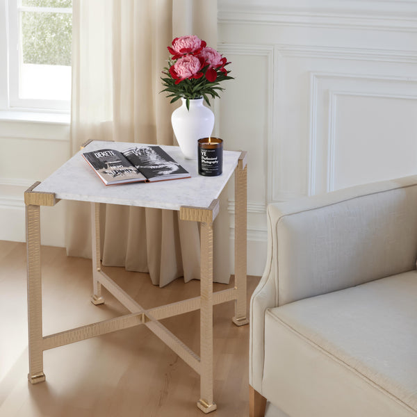 Butler Specialty Butler Loric 18" Square Marble & Iron Side Table - Elegant White Top, Antique Gold Finish, Versatile Design White,Antique Gold Iron,Marble 5904389-butler