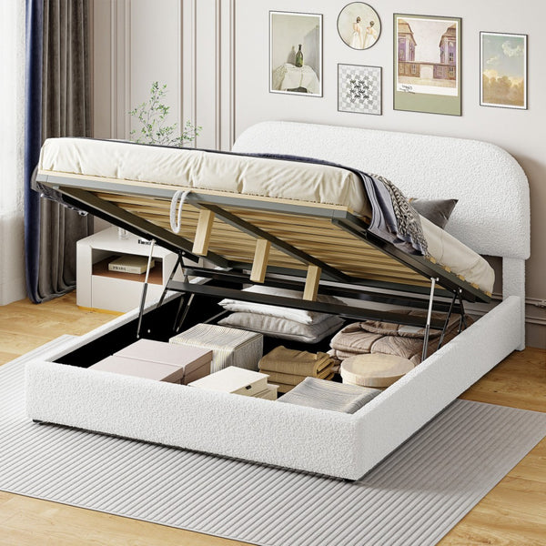HomeRoots White Tufted Upholstered Queen Bed Frame – Elegant Platform Design for Stylish Sleep & Comfort 590438