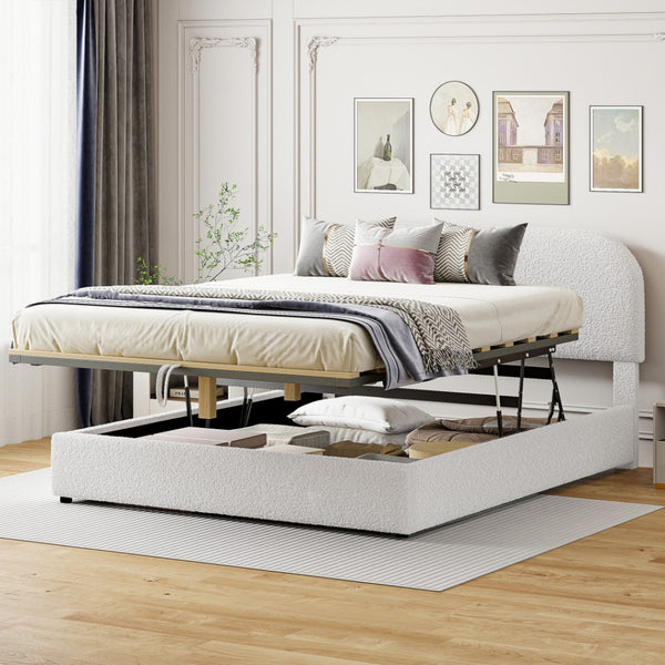 HomeRoots White Tufted Upholstered Queen Bed Frame – Elegant Platform Design for Stylish Sleep & Comfort 590438