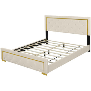 HomeRoots Beige Tufted Velvet Queen Bed Frame - Stylish Upholstered Centerpiece with Cozy Comfort & Elegance 590439