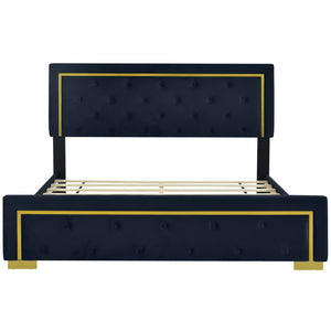 HomeRoots Black Tufted Velvet Queen Bed Frame - Modern Luxury with Plush Upholstery for Ultimate Comfort 590440