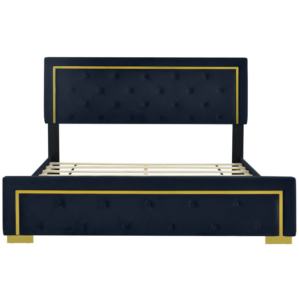 HomeRoots Black Tufted Velvet Queen Bed Frame - Modern Luxury with Plush Upholstery for Ultimate Comfort 590440