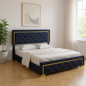 HomeRoots Black Tufted Velvet Queen Bed Frame - Modern Luxury with Plush Upholstery for Ultimate Comfort 590440