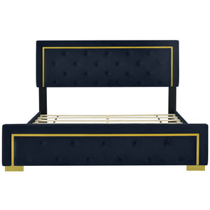 HomeRoots Black Tufted Velvet Queen Bed Frame - Modern Luxury with Plush Upholstery for Ultimate Comfort 590440
