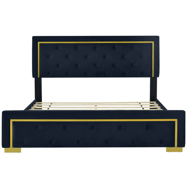 HomeRoots Black Tufted Velvet Queen Bed Frame - Modern Luxury with Plush Upholstery for Ultimate Comfort 590440
