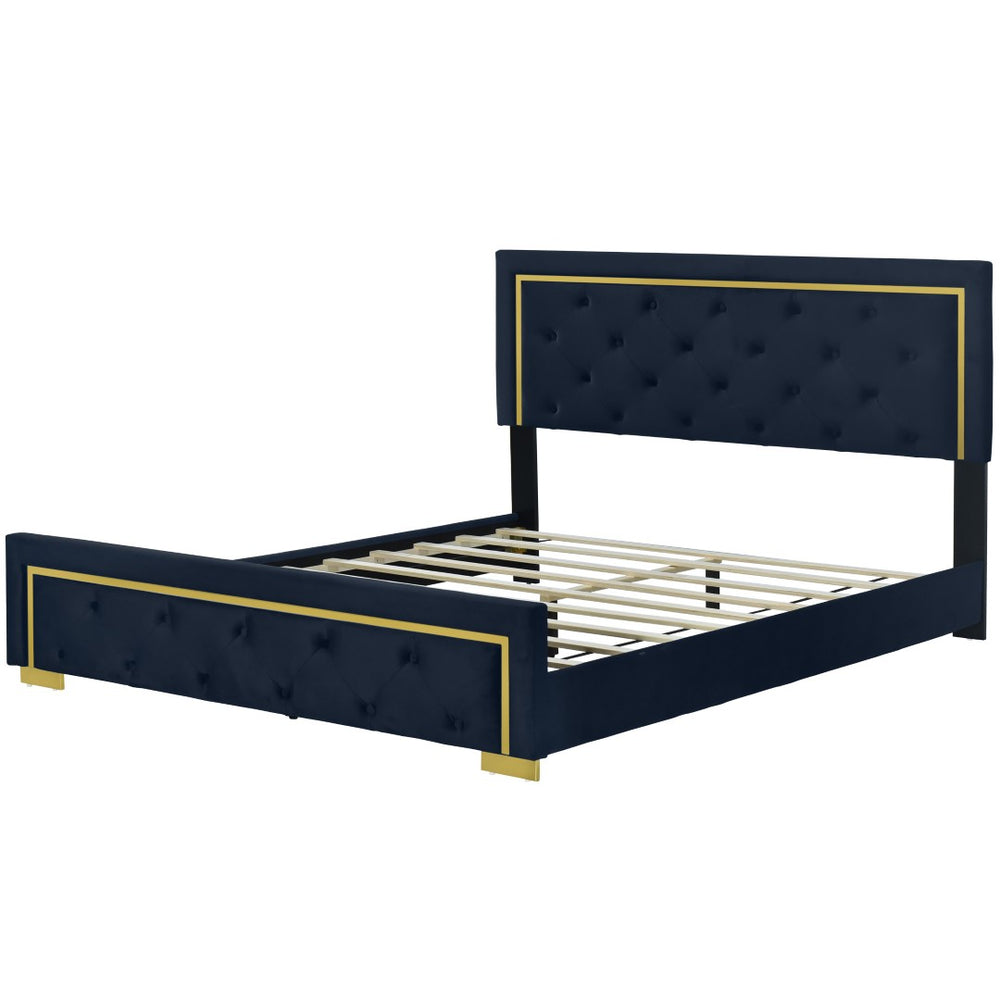 HomeRoots Black Tufted Velvet Queen Bed Frame - Modern Luxury with Plush Upholstery for Ultimate Comfort 590440
