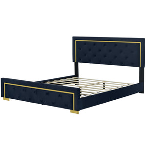 HomeRoots Black Tufted Velvet Queen Bed Frame - Modern Luxury with Plush Upholstery for Ultimate Comfort 590440