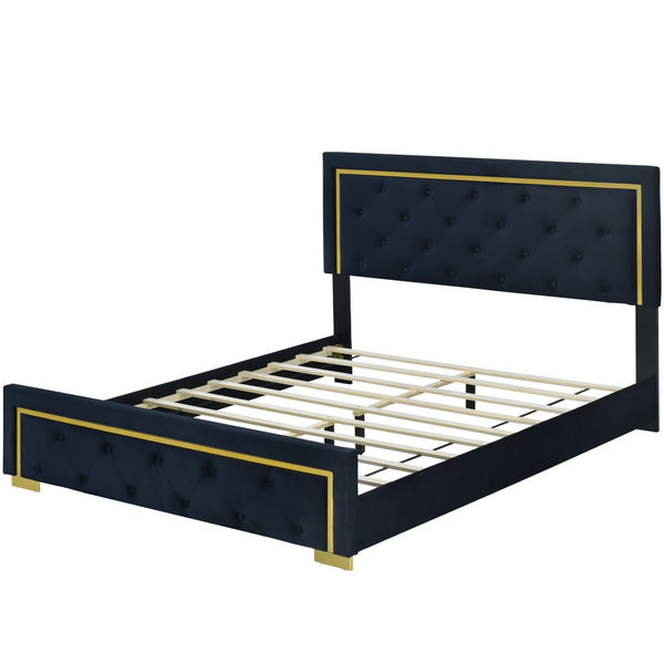 HomeRoots Black Tufted Velvet Queen Bed Frame - Modern Luxury with Plush Upholstery for Ultimate Comfort 590440