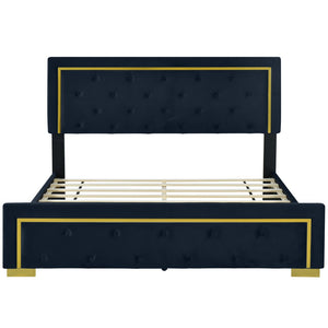 HomeRoots Black Tufted Velvet Queen Bed Frame - Modern Luxury with Plush Upholstery for Ultimate Comfort 590440
